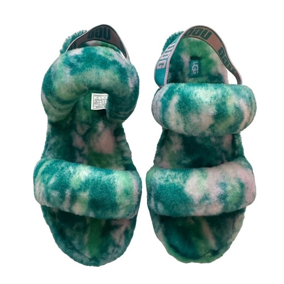 UGG Oh Yeah Marble Colorful Real Fur Slide Slipper Sandals New w/o Box Size 12 - Picture 1 of 9